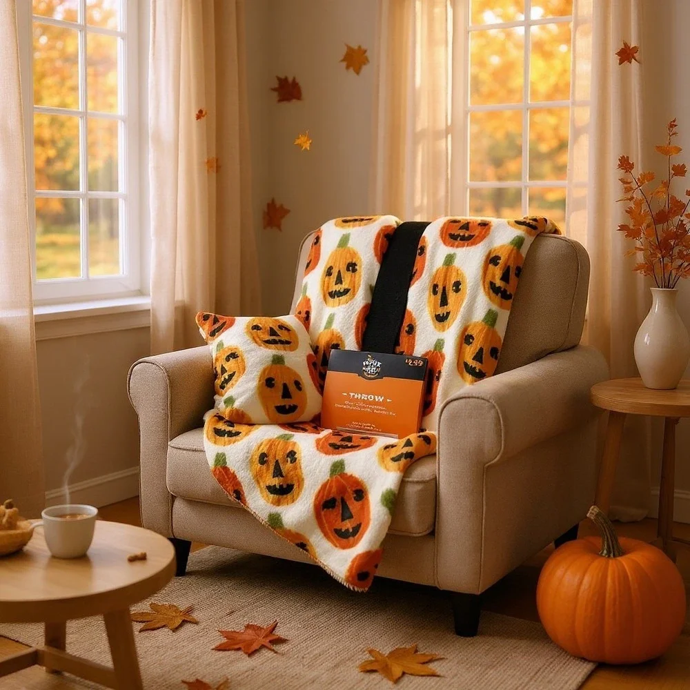Hyde and EEK! Throw Blanket Unisex 50x60 White Brand New Pumpkin Jack-O-Lantern